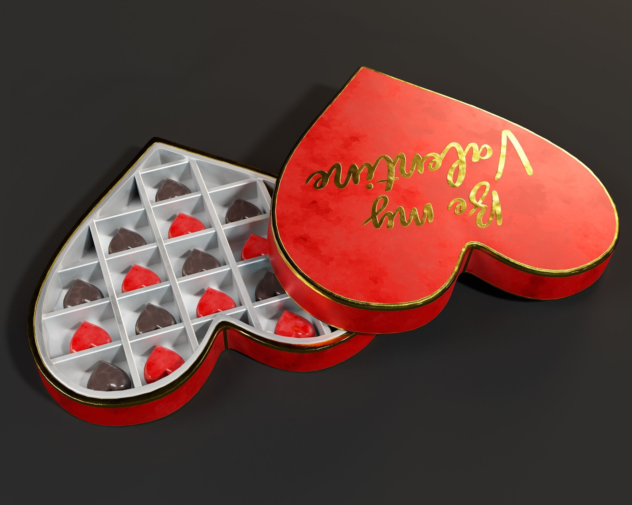 Valentines Day Heart Shaped Chocolate Box Low-poly 3D model_14