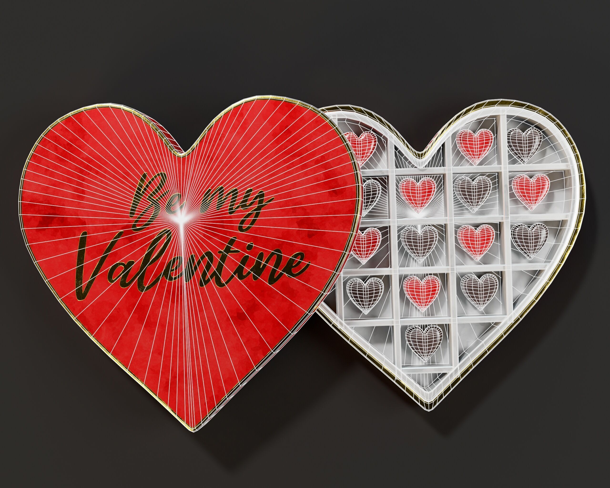 Valentines Day Heart Shaped Chocolate Box Low-poly 3D model_5