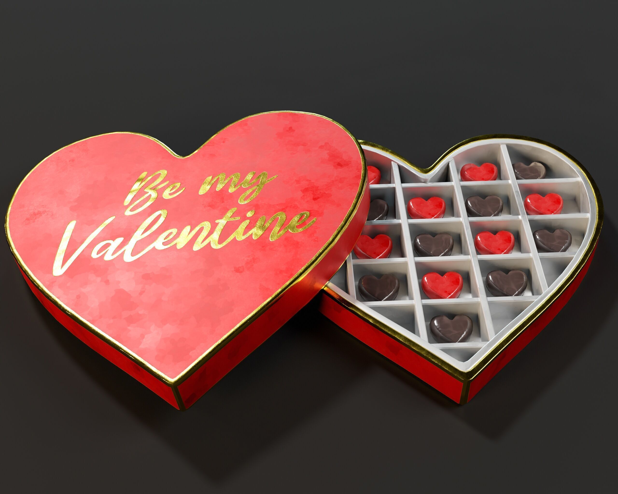 Valentines Day Heart Shaped Chocolate Box Low-poly 3D model_6