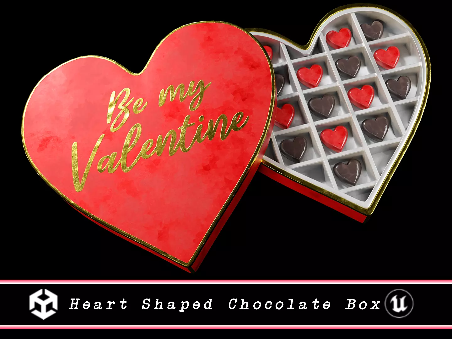 Valentines Day Heart Shaped Chocolate Box Low-poly 3D model_0