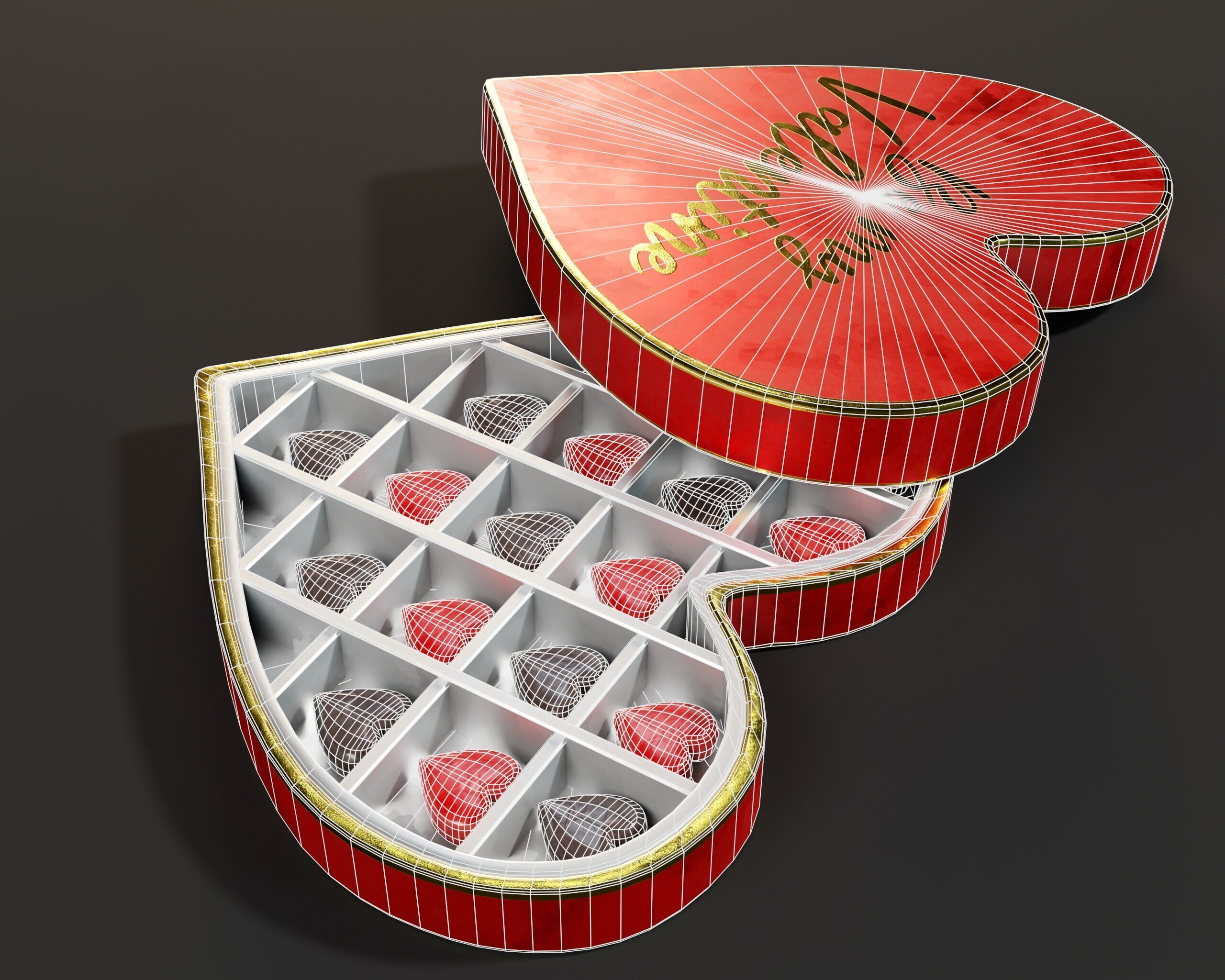 Valentines Day Heart Shaped Chocolate Box Low-poly 3D model_13
