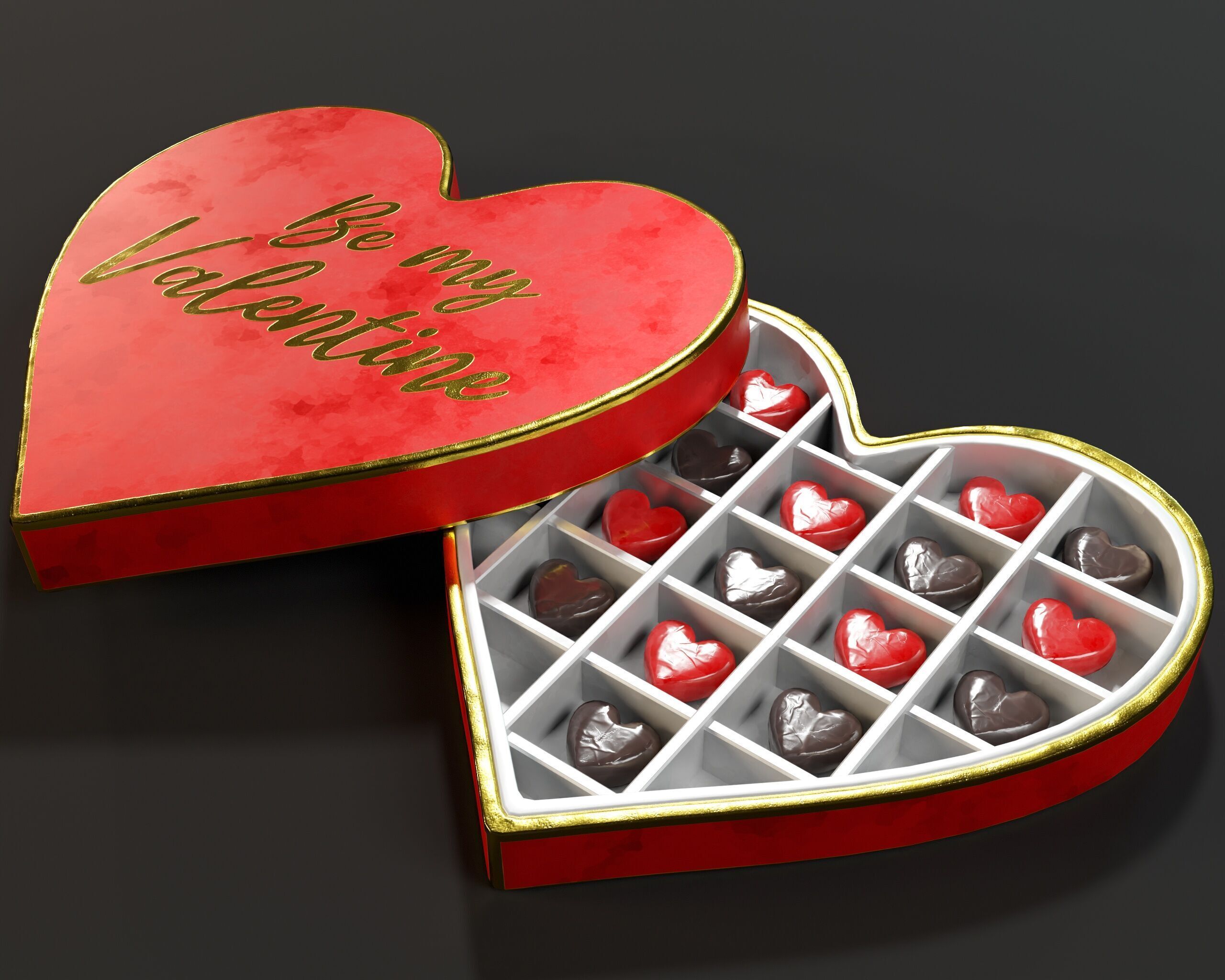 Valentines Day Heart Shaped Chocolate Box Low-poly 3D model_8