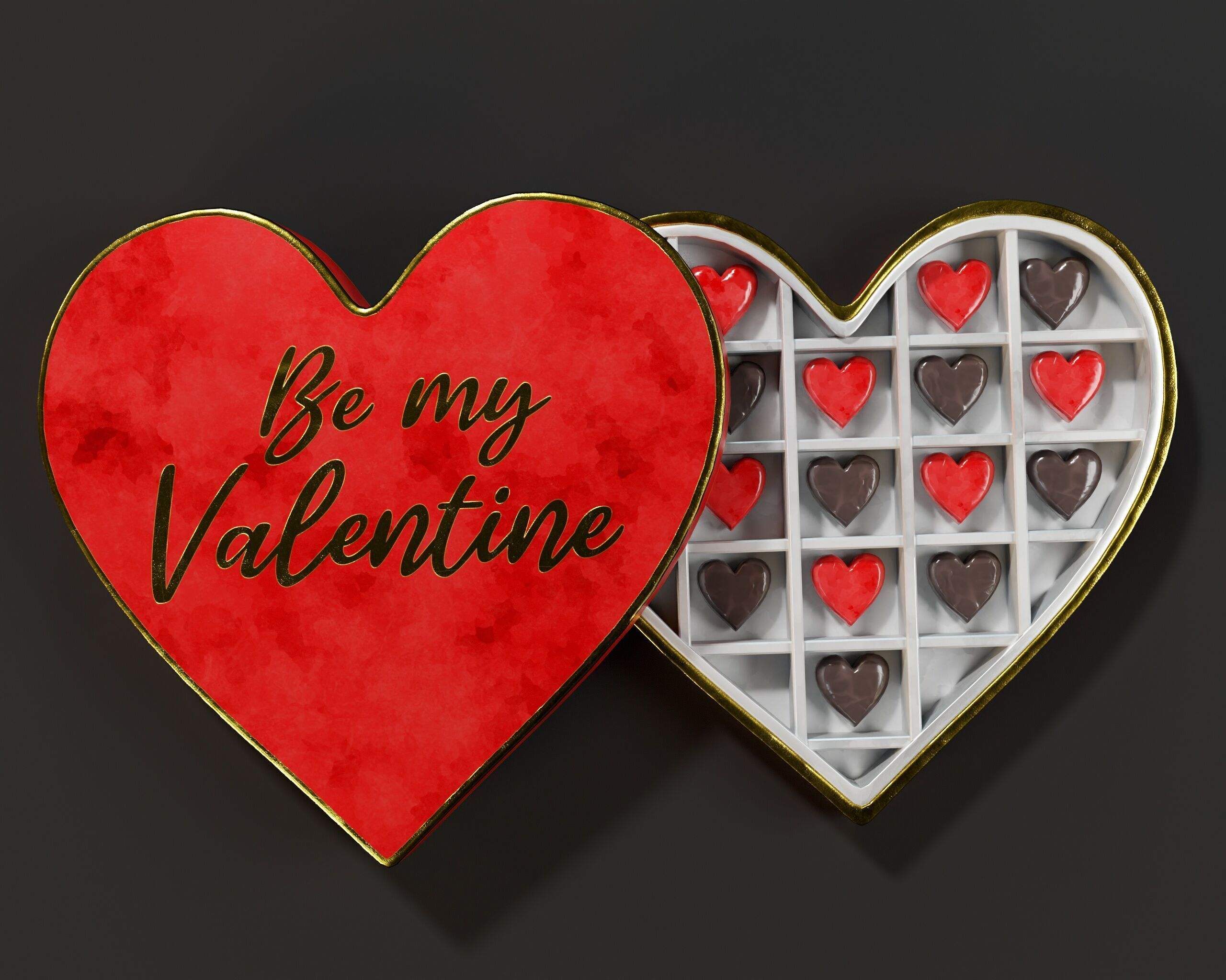 Valentines Day Heart Shaped Chocolate Box Low-poly 3D model_4