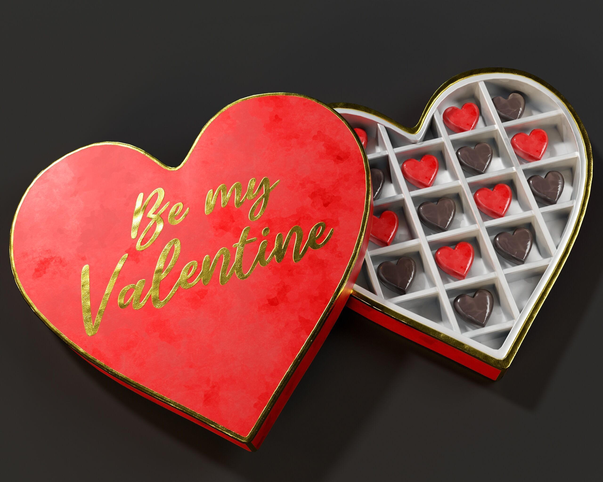 Valentines Day Heart Shaped Chocolate Box Low-poly 3D model_2