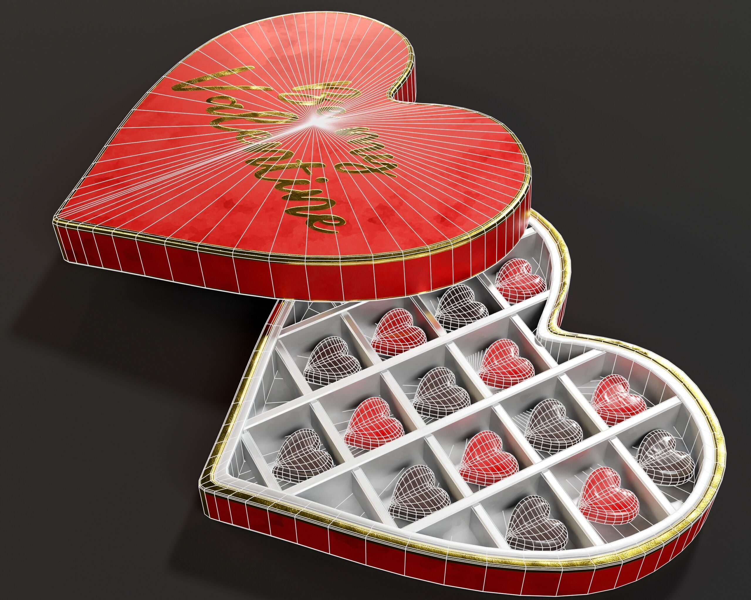 Valentines Day Heart Shaped Chocolate Box Low-poly 3D model_11