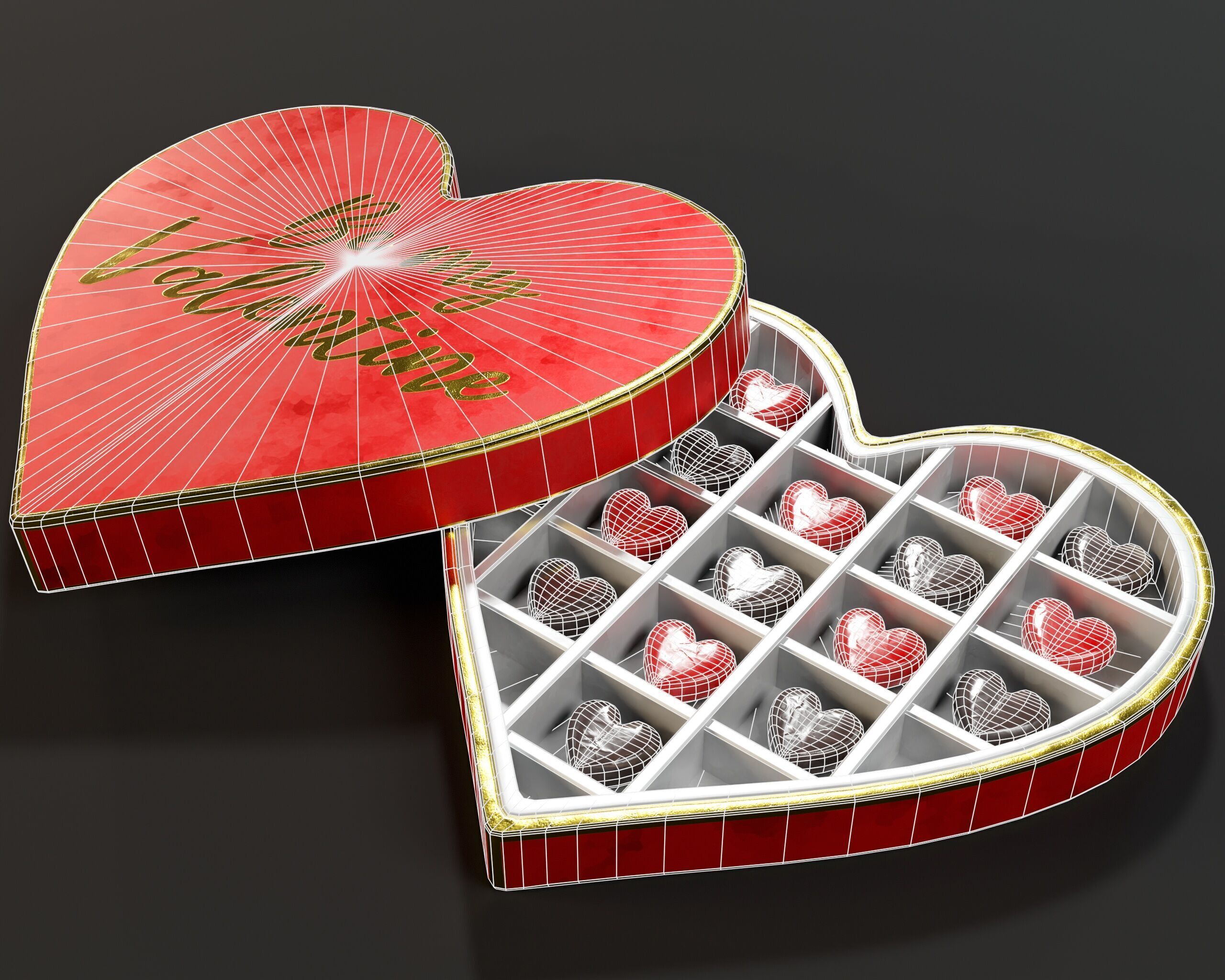 Valentines Day Heart Shaped Chocolate Box Low-poly 3D model_9