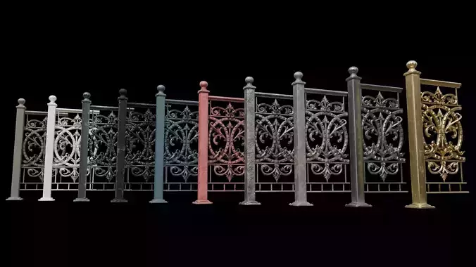 3D Ornamental Gothic Fence Asset Game Ready LODs
