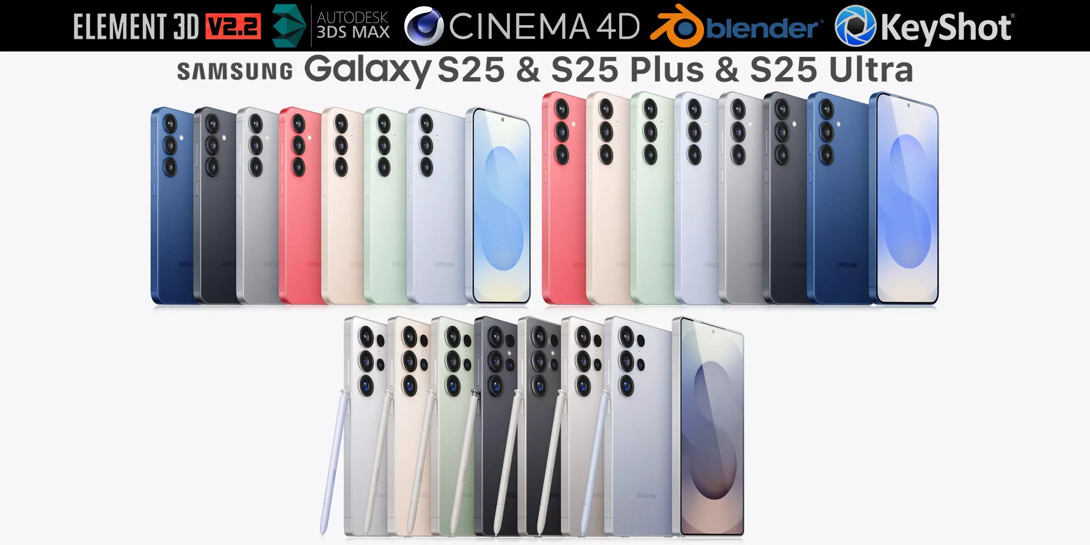 Samsung Galaxy S25 and S25 Plus and S25 Ultra All colors 3D model_0