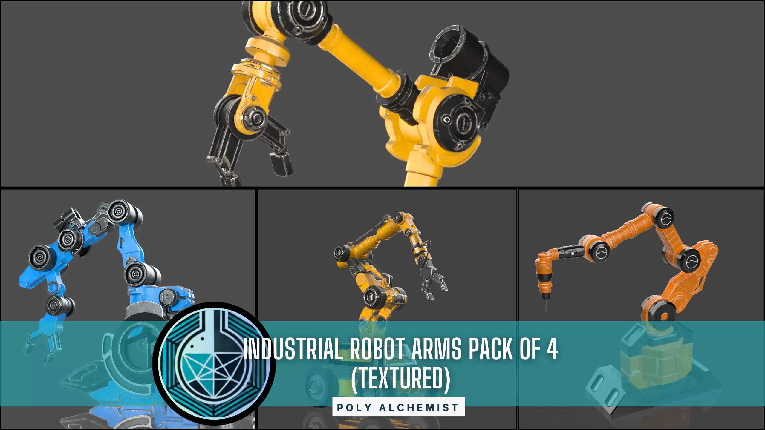 Industrial Robot Arms Pack Of 4  -Textured 3D model_0