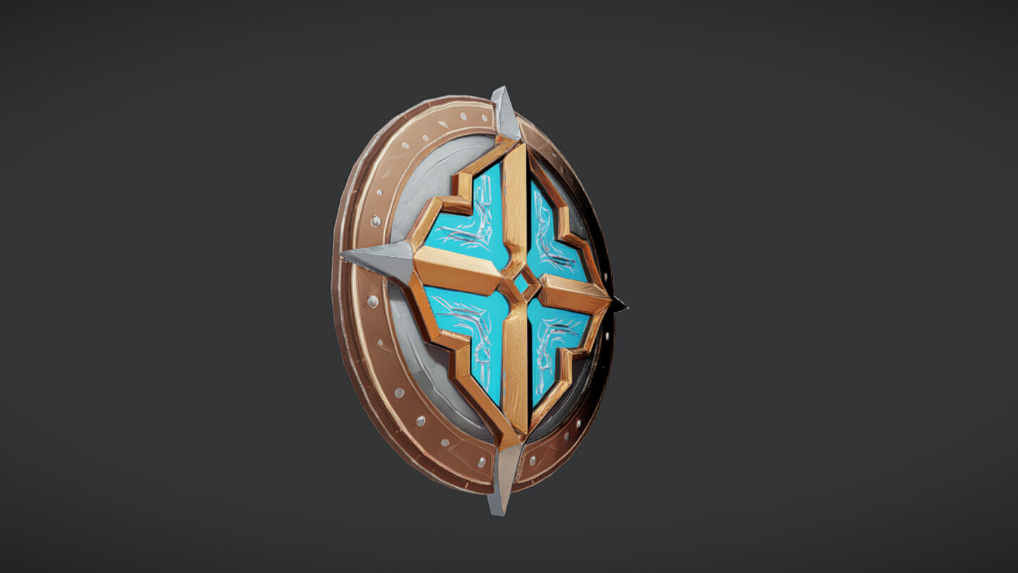 ornate shield with blue center 3D model_1