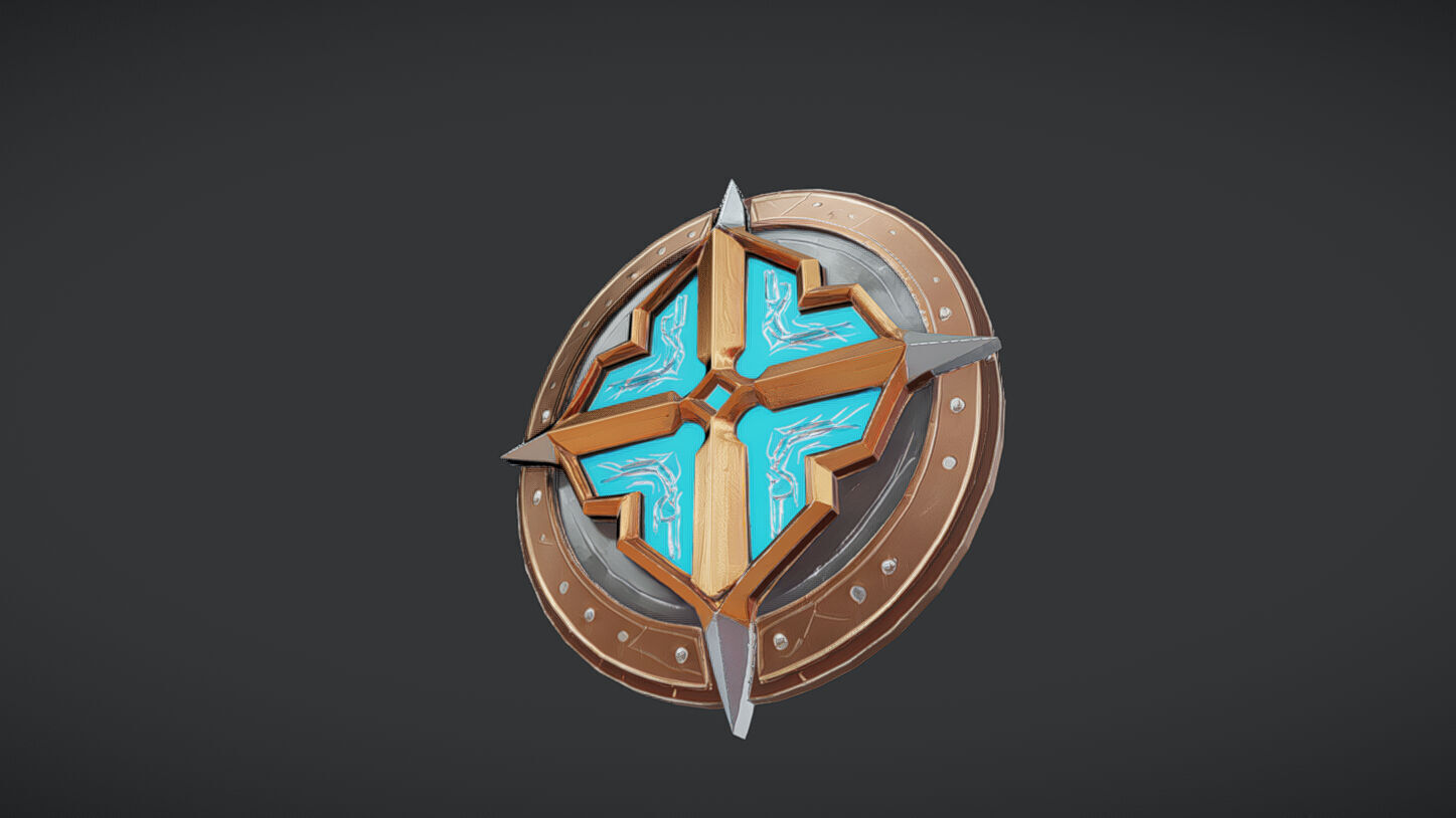 ornate shield with blue center 3D model_2