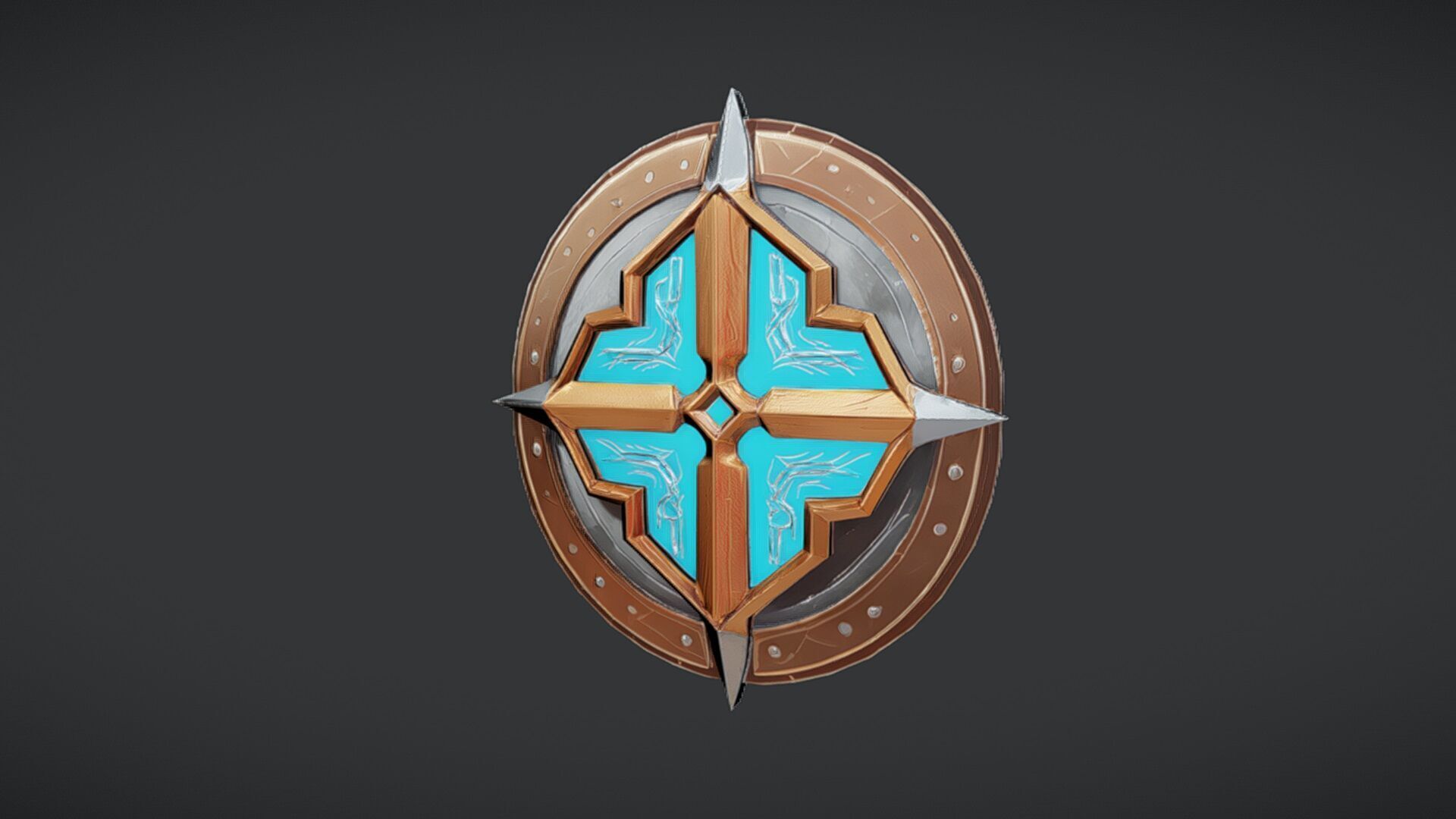 ornate shield with blue center 3D model_5