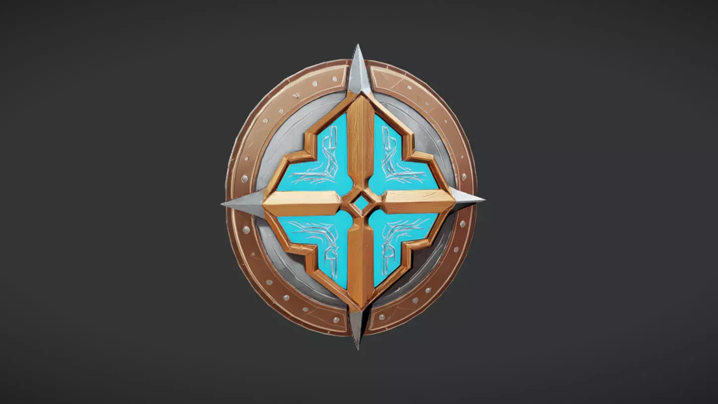 ornate shield with blue center 3D model_0