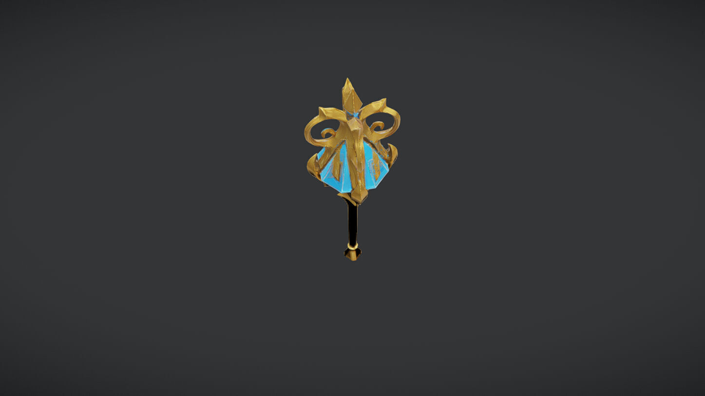 ornate magical staff with gem 3D model_1