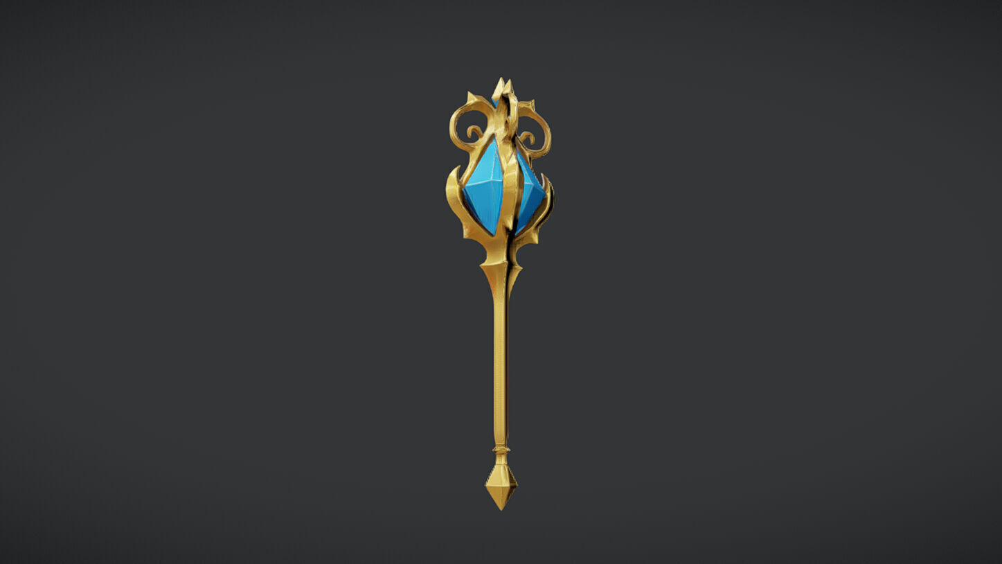 ornate magical staff with gem 3D model_2