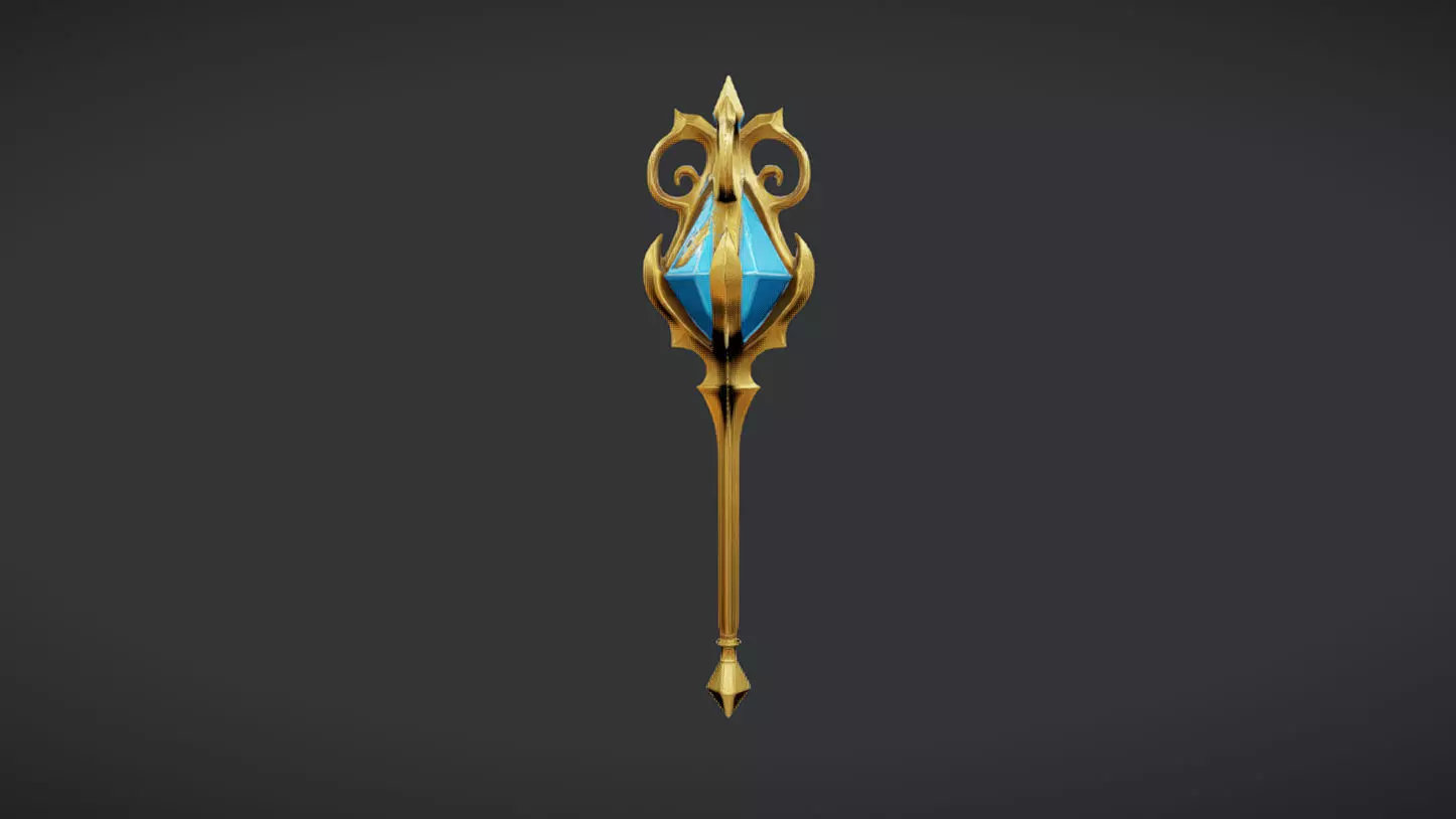 ornate magical staff with gem 3D model_0