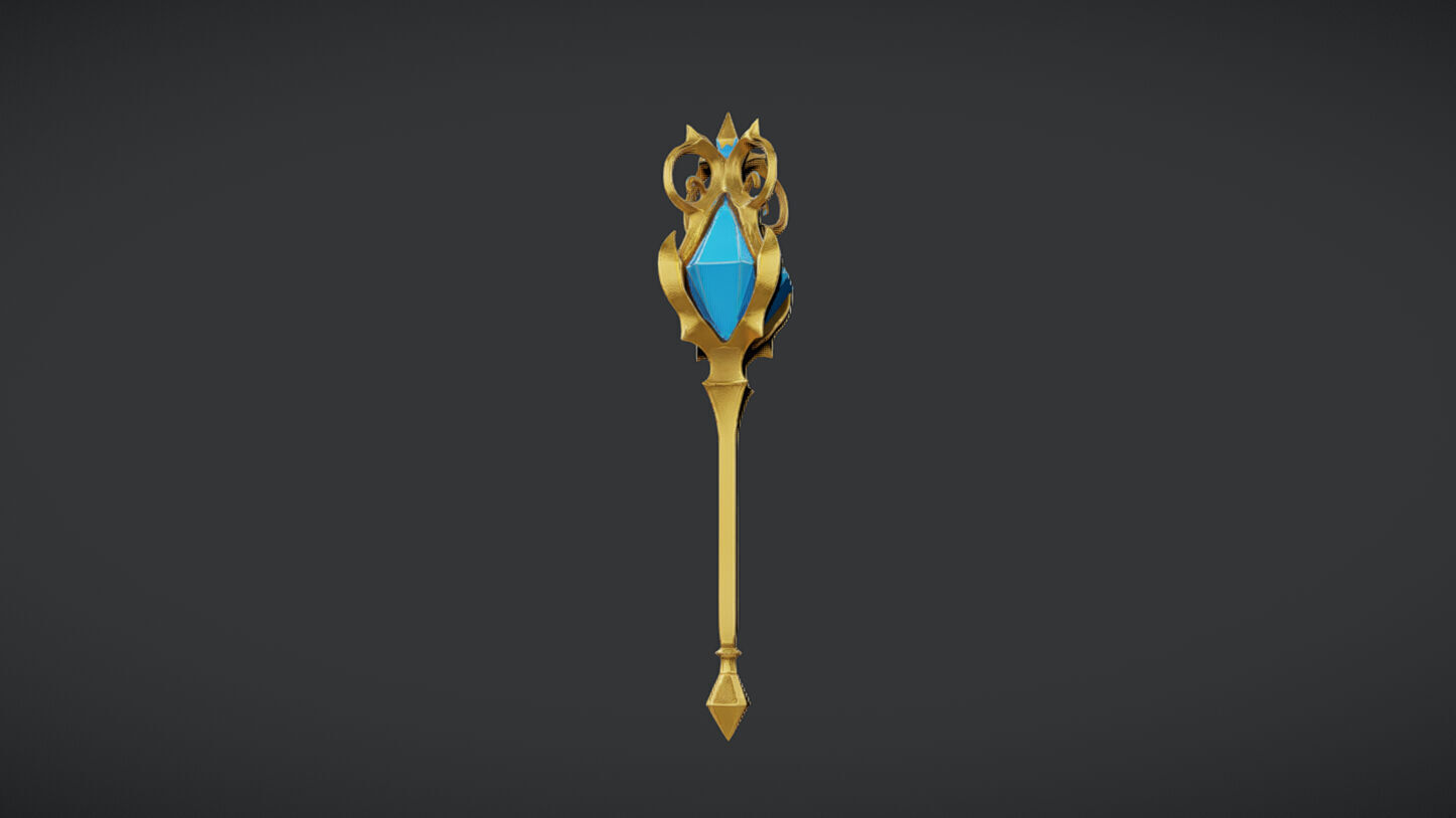 ornate magical staff with gem 3D model_3