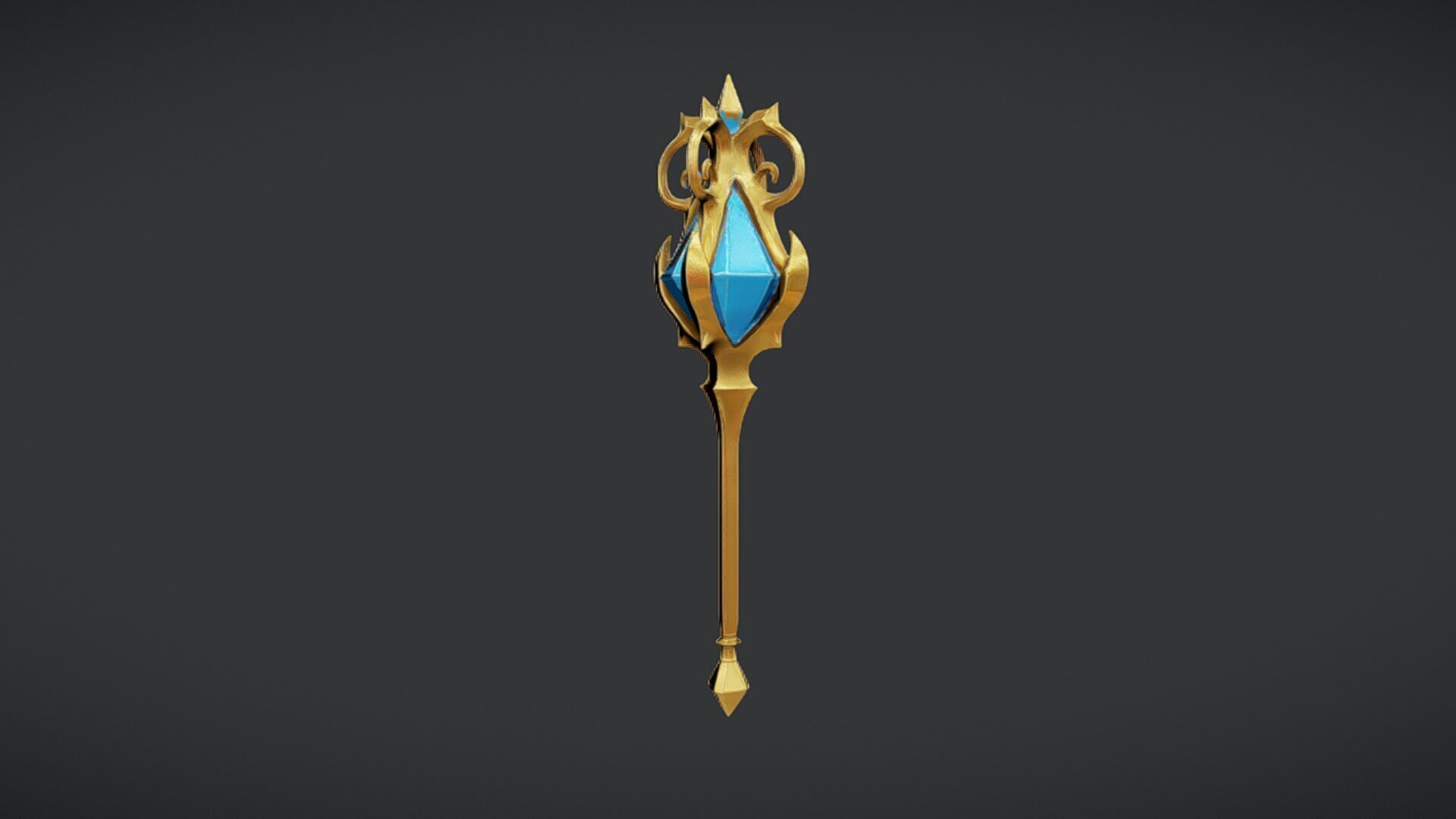ornate magical staff with gem 3D model_4