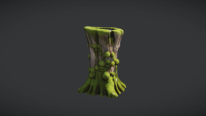 moss-covered tree stump fantasy texture 3D model