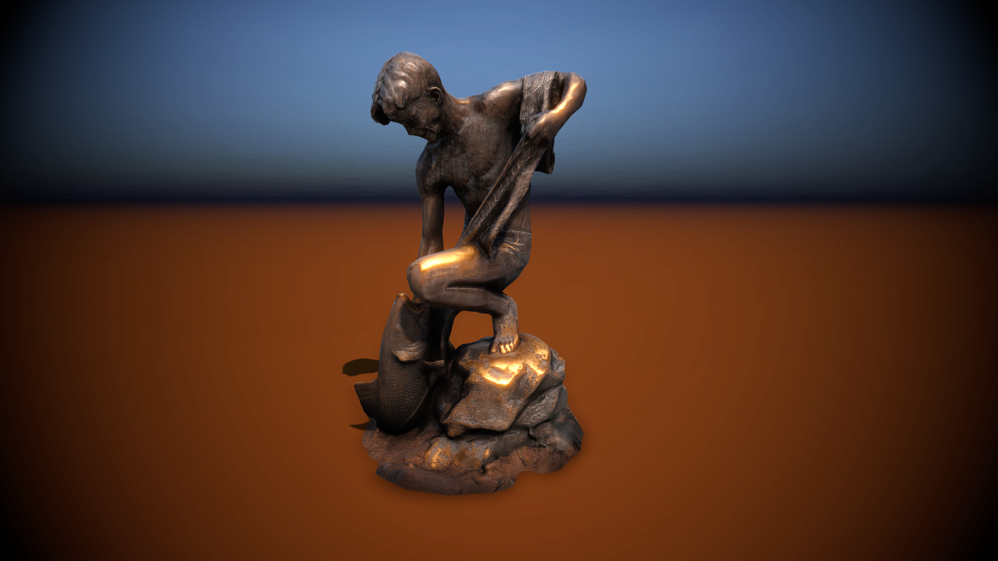 Sculpture Fisher fontaine Low-poly 3D model Low-poly 3D model_3