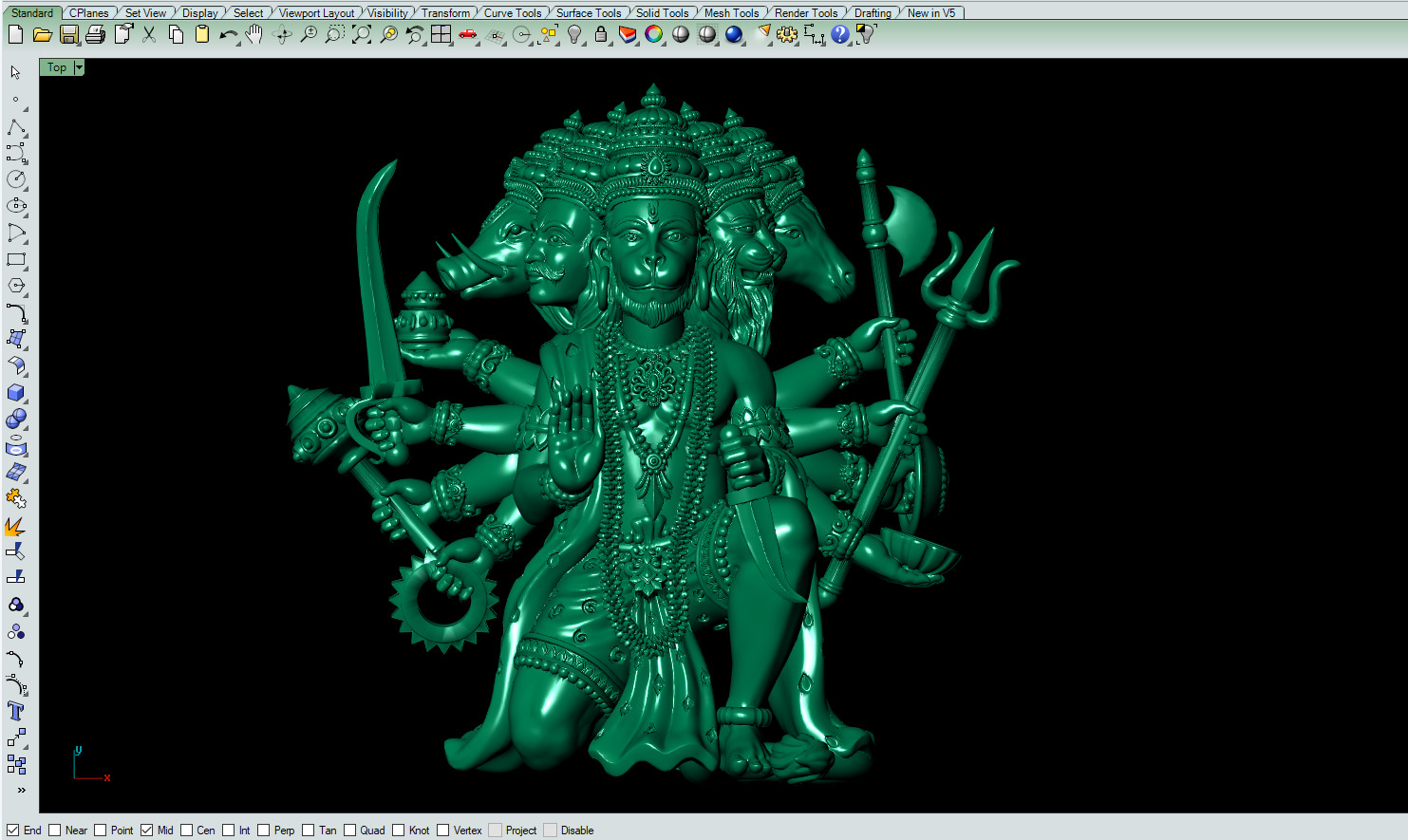Hanuman ji Panchamukh 3D-Print-Model No2 -Jewelery Murti- 3D print model_9