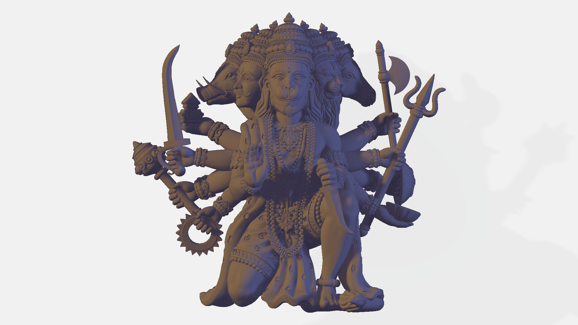 Hanuman ji Panchamukh 3D-Print-Model No2 -Jewelery Murti- 3D print model_10