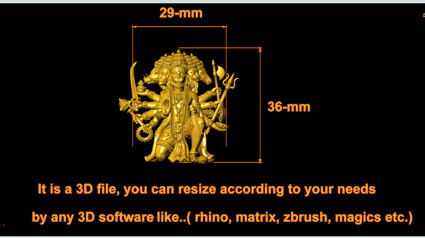 Hanuman ji Panchamukh 3D-Print-Model No2 -Jewelery Murti- 3D print model_1