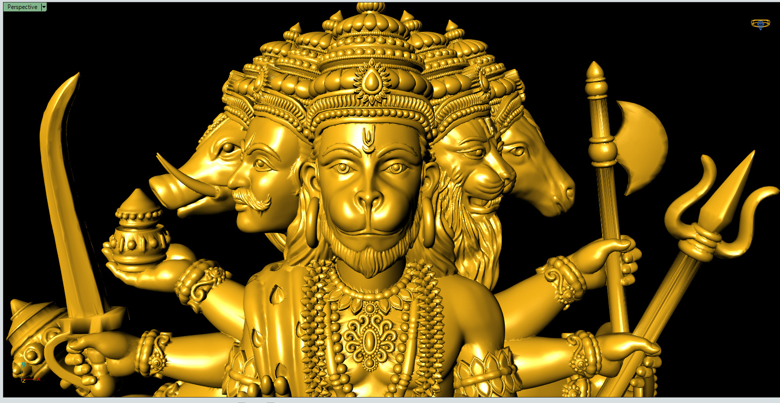 Hanuman ji Panchamukh 3D-Print-Model No2 -Jewelery Murti- 3D print model_3