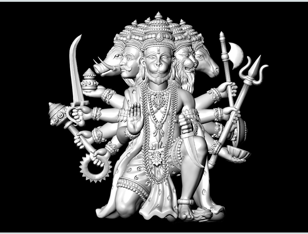 Hanuman ji Panchamukh 3D-Print-Model No2 -Jewelery Murti- 3D print model_12