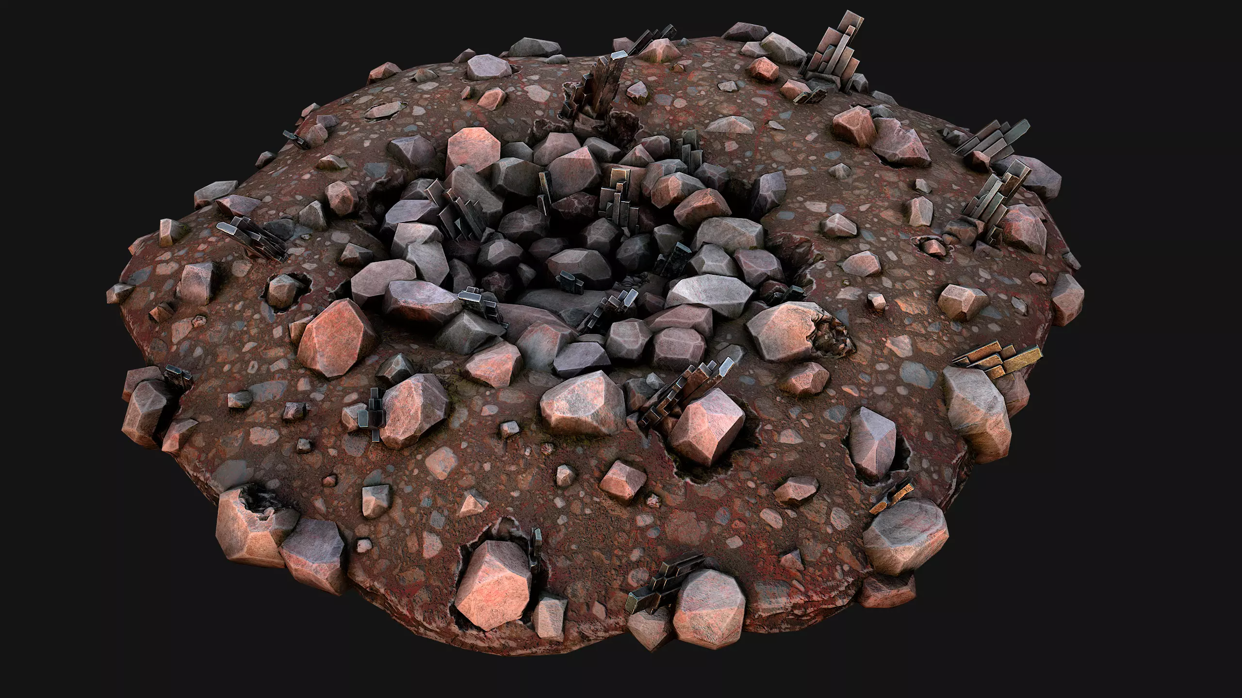 Silver Ore Deposits Mine Environment Low-poly 3D model_0