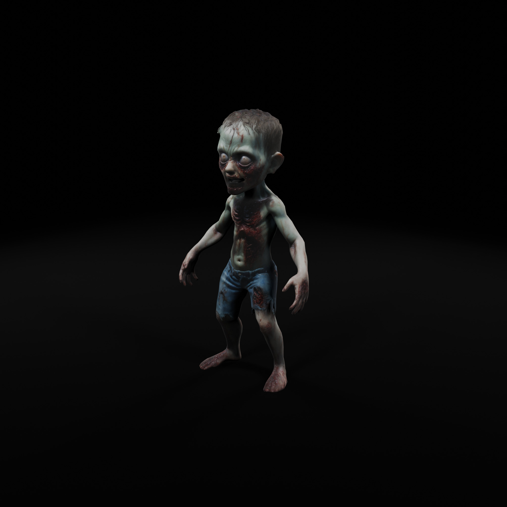Terrifying Zombie Kid - Game-Ready Fully Rigged Low-poly 3D model_1