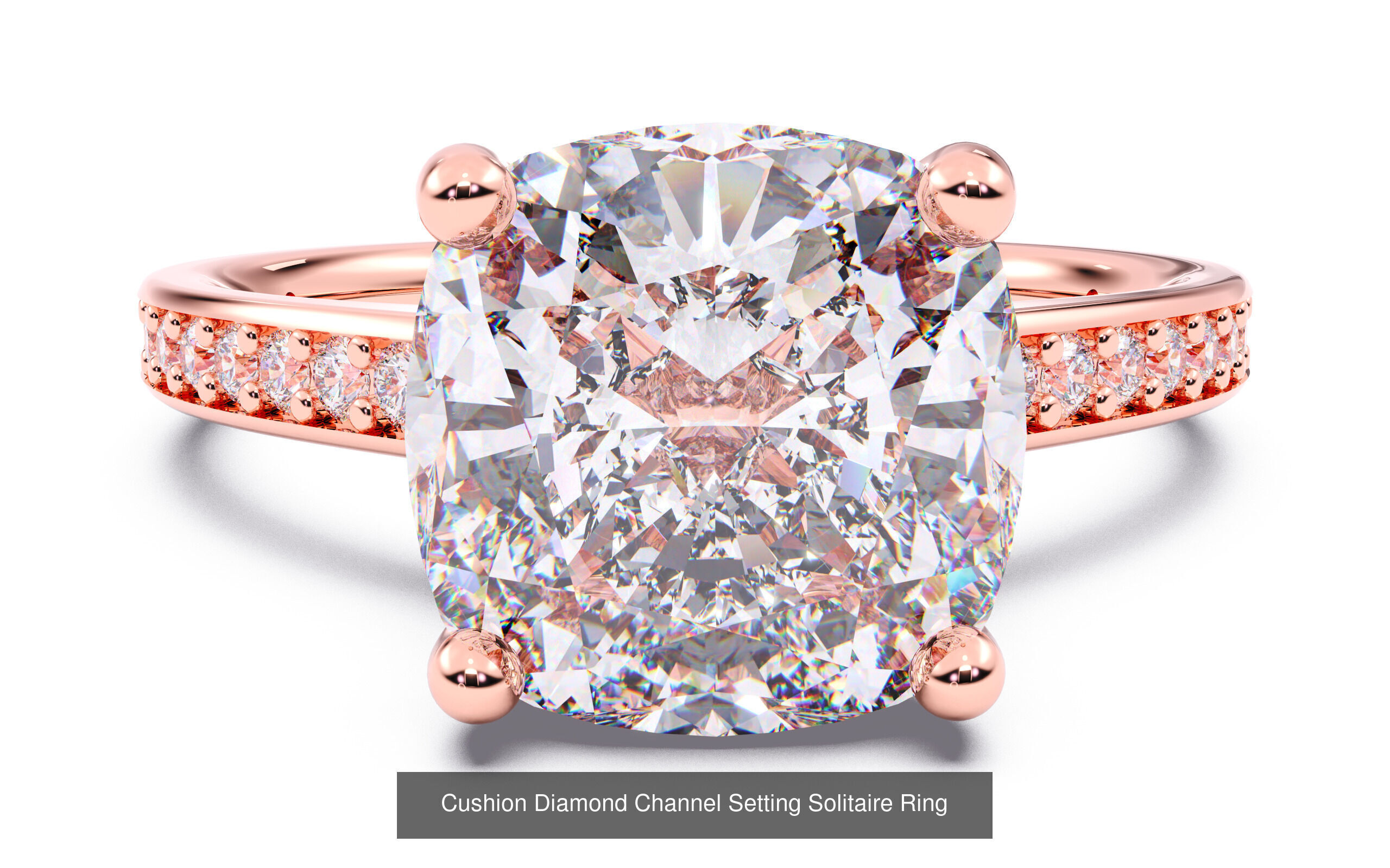 10 Diamond Shapes in Channel Setting Solitaire Rings 3D Model Collection_10