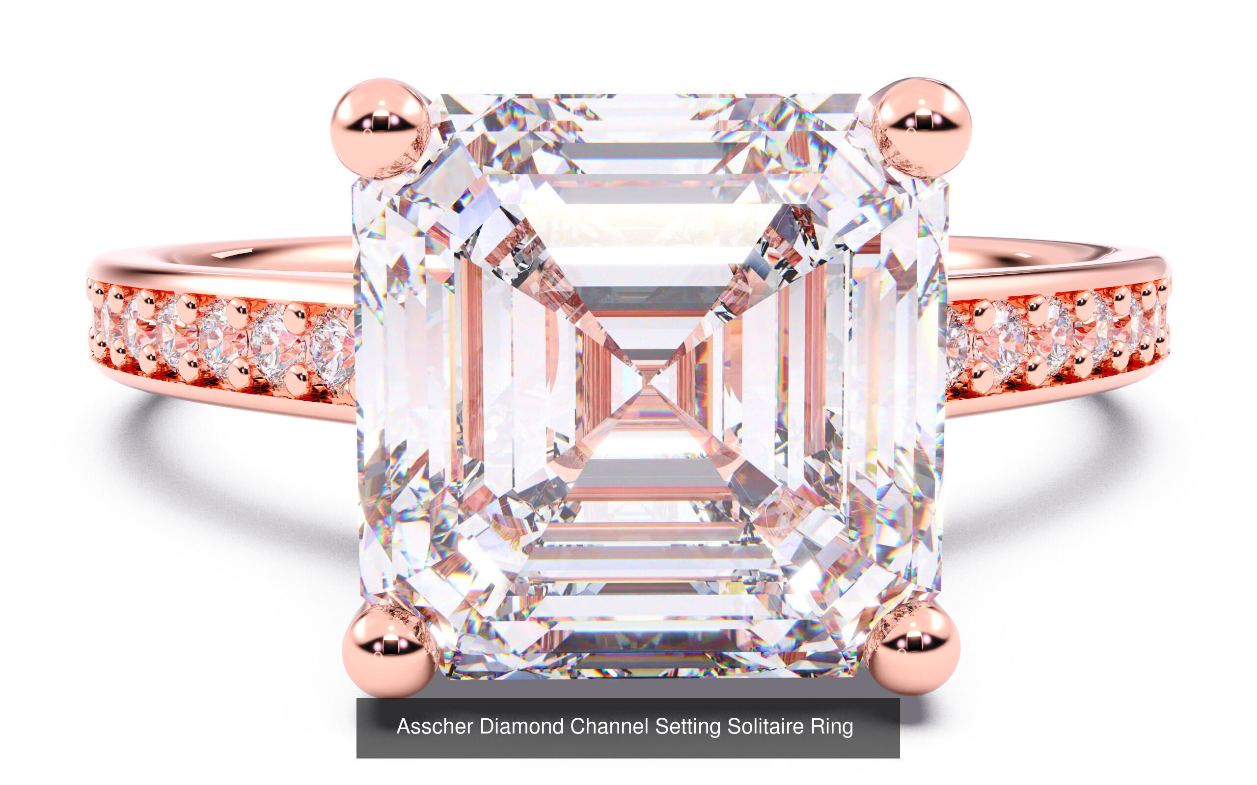 10 Diamond Shapes in Channel Setting Solitaire Rings 3D Model Collection_11