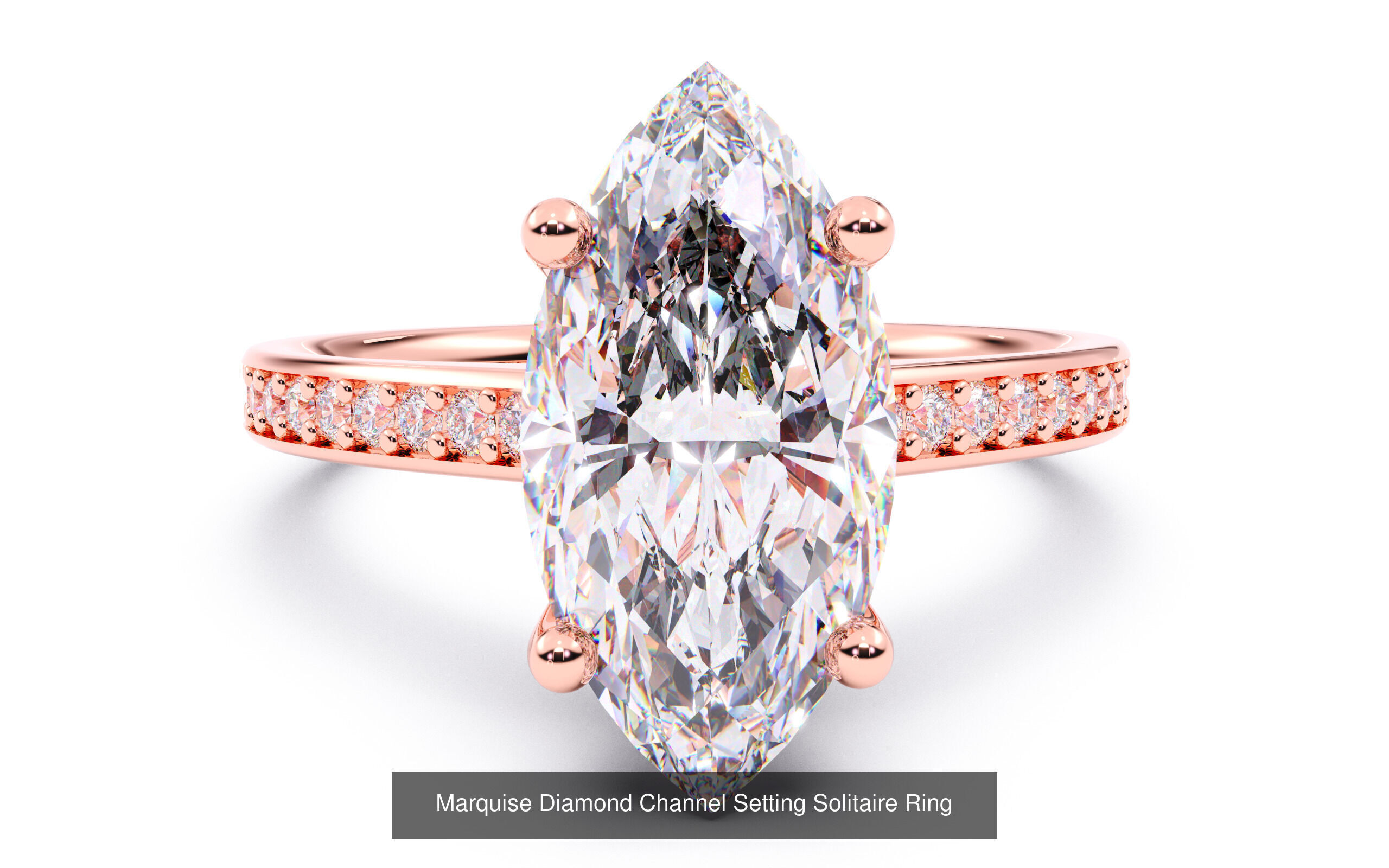 10 Diamond Shapes in Channel Setting Solitaire Rings 3D Model Collection_7