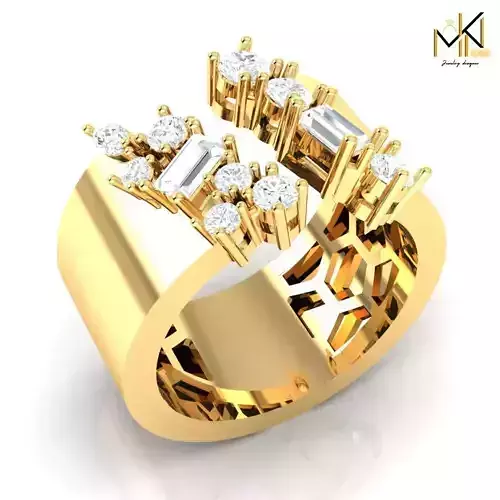 Band ring adorned with a mix of dazzling diamonds