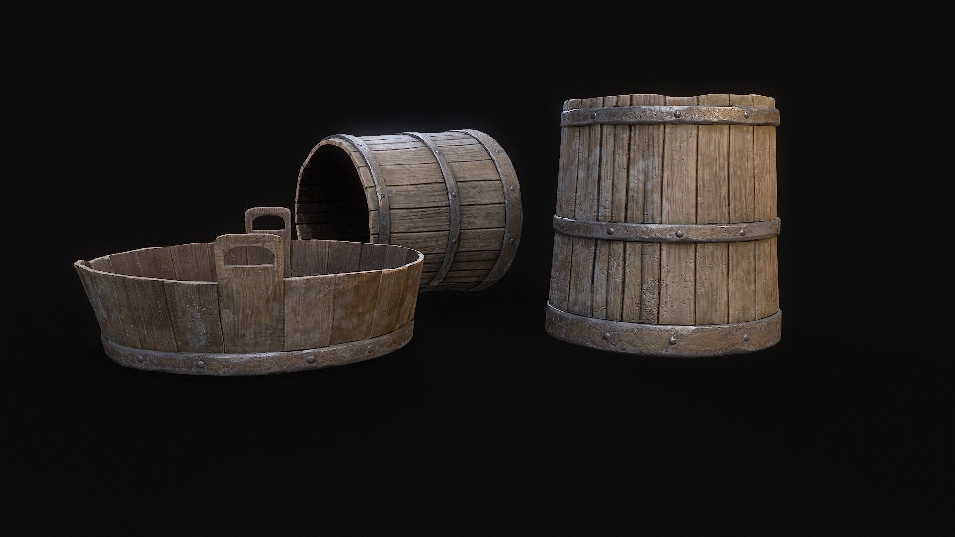 Medieval Washbowl and bucket Low-poly 3D model_3
