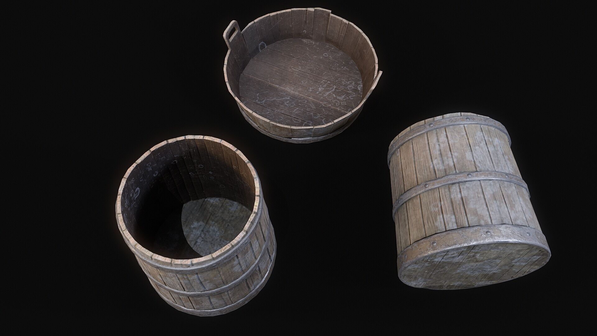 Medieval Washbowl and bucket Low-poly 3D model_4