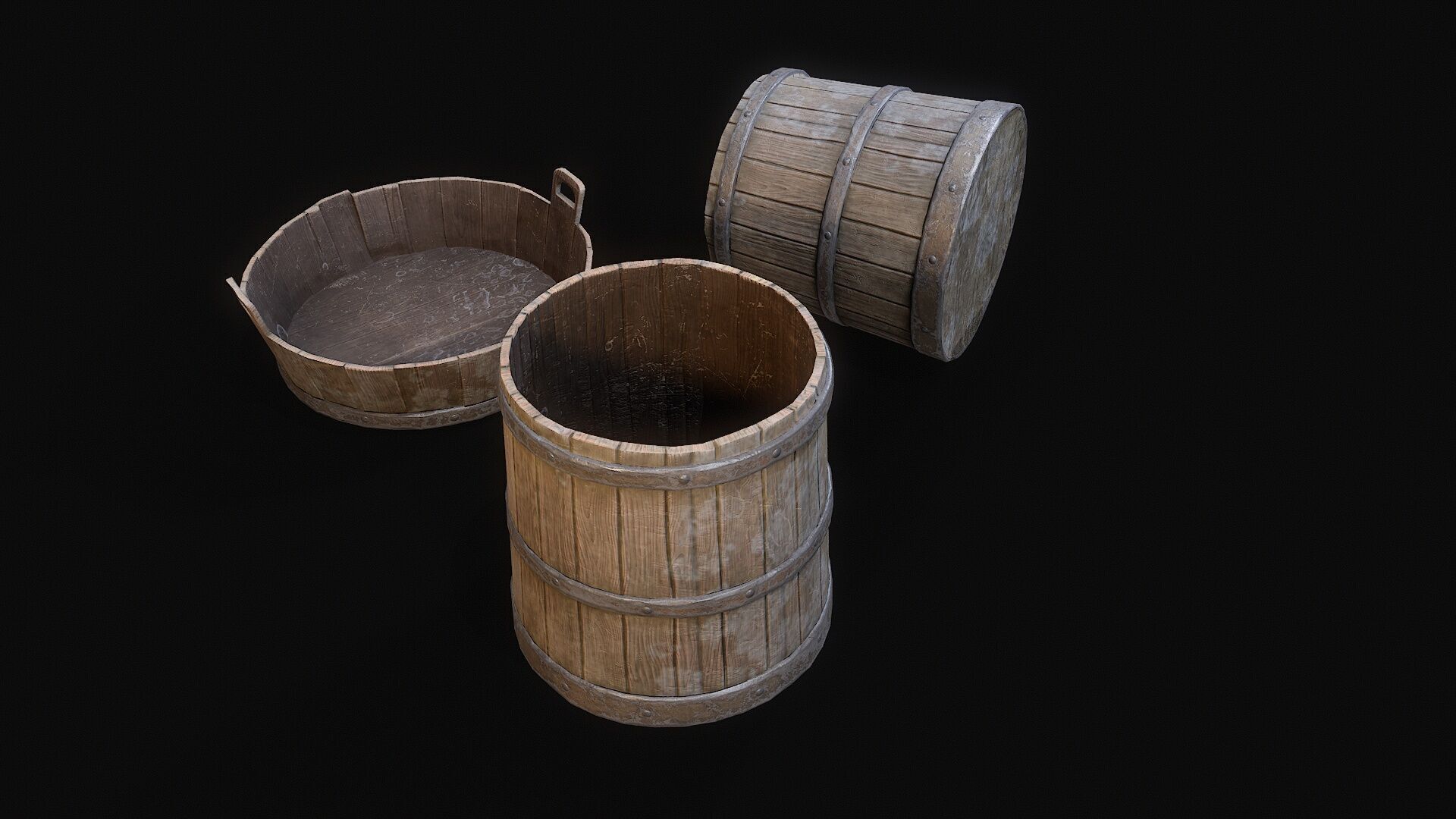 Medieval Washbowl and bucket Low-poly 3D model_1
