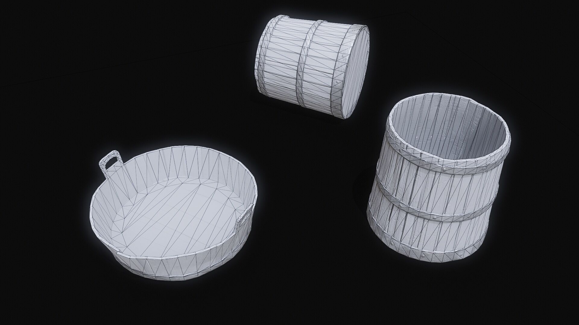 Medieval Washbowl and bucket Low-poly 3D model_7