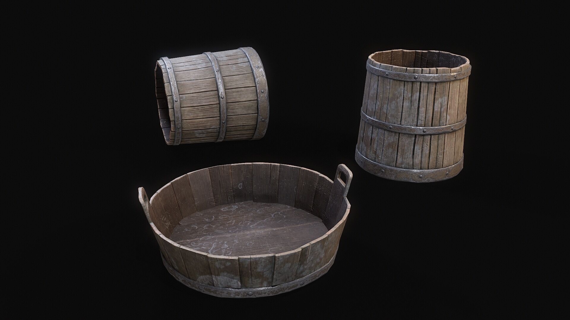 Medieval Washbowl and bucket Low-poly 3D model_5