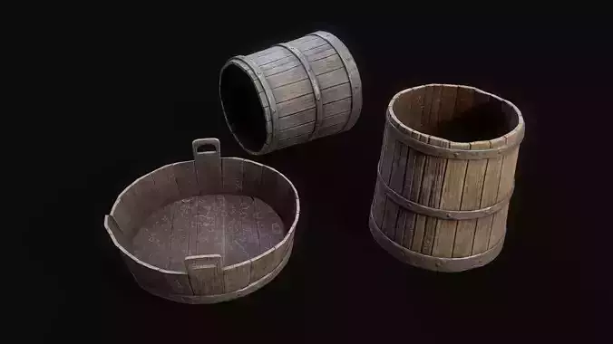 Medieval Washbowl and bucket Low-poly 3D model