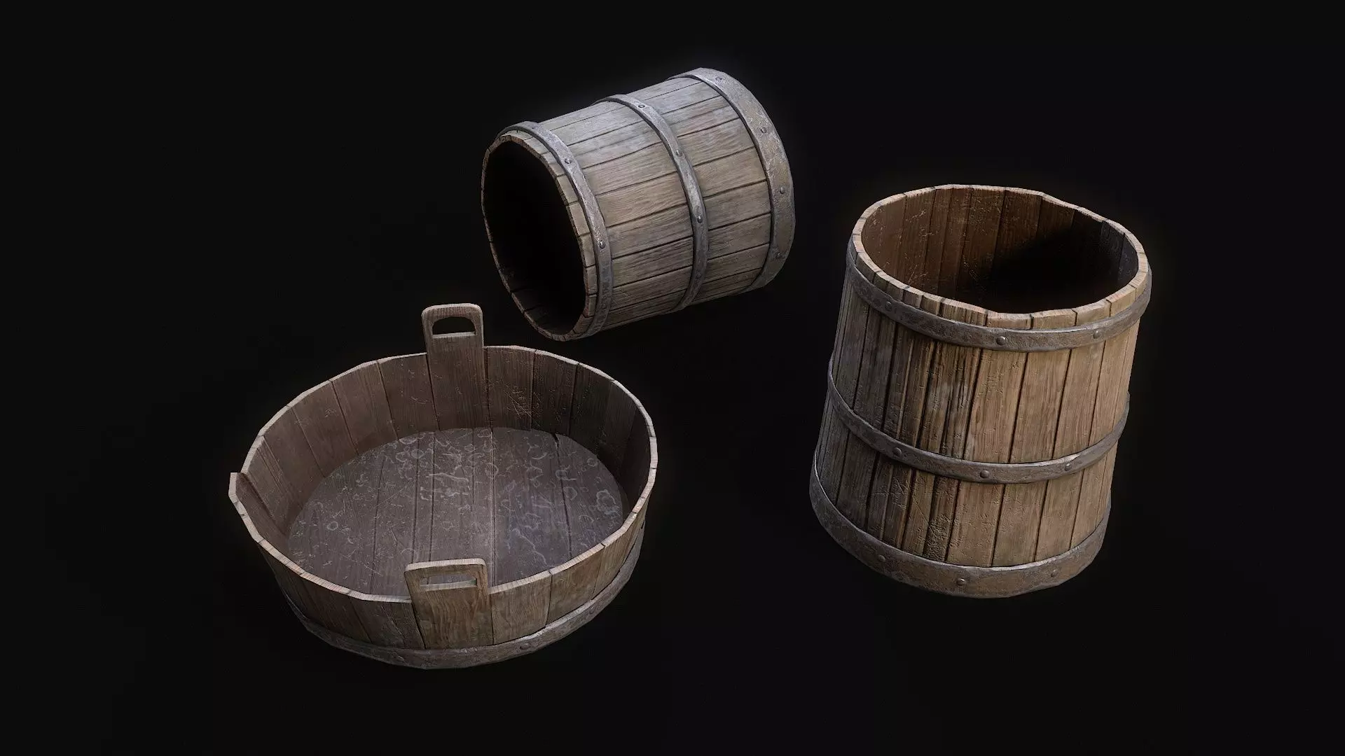 Medieval Washbowl and bucket Low-poly 3D model_0