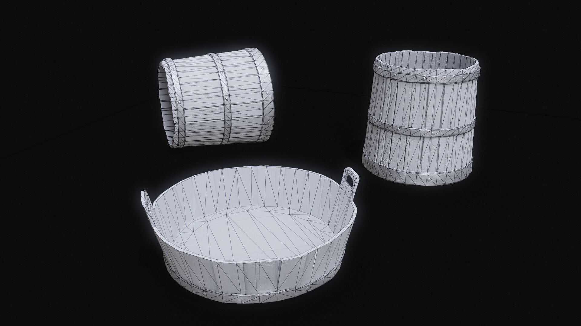 Medieval Washbowl and bucket Low-poly 3D model_6