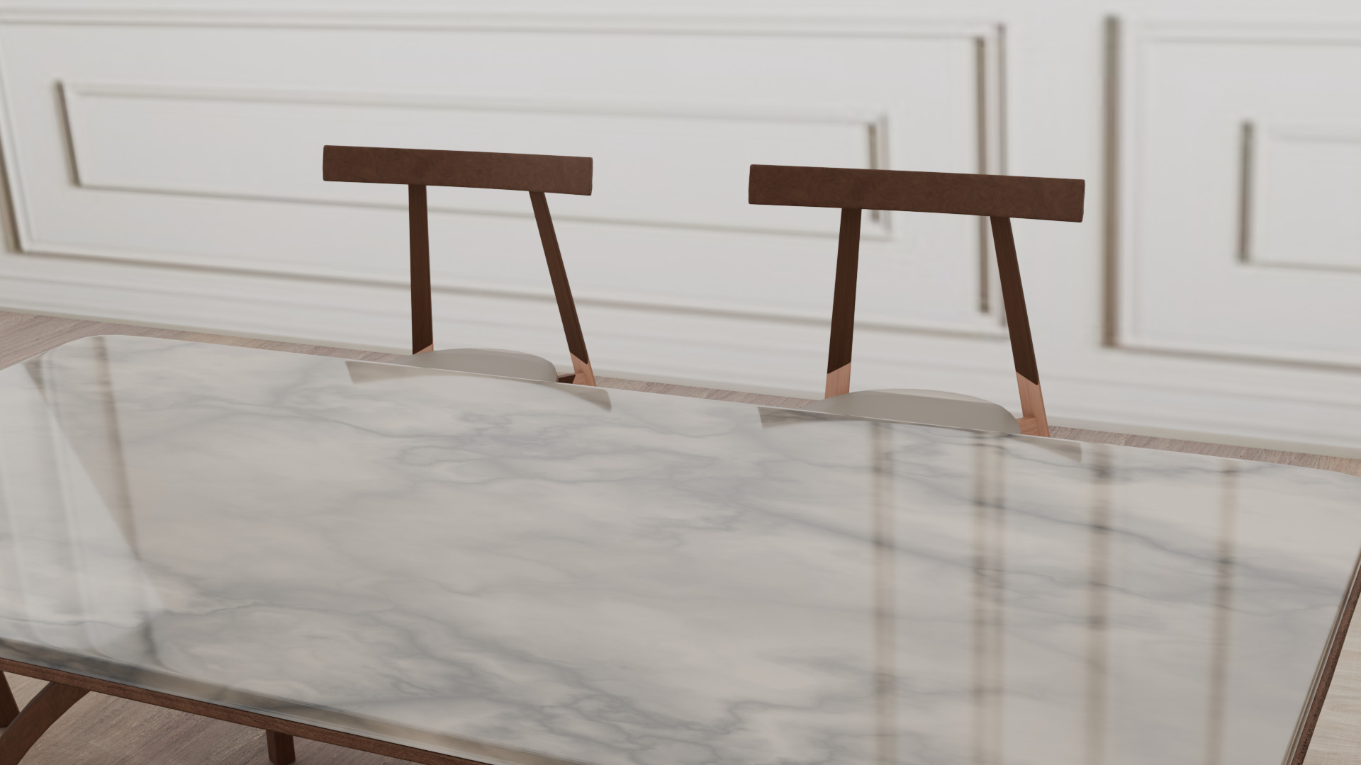 Modern Sintered Marble Stone and Ash Wood Board Table 3D model_2