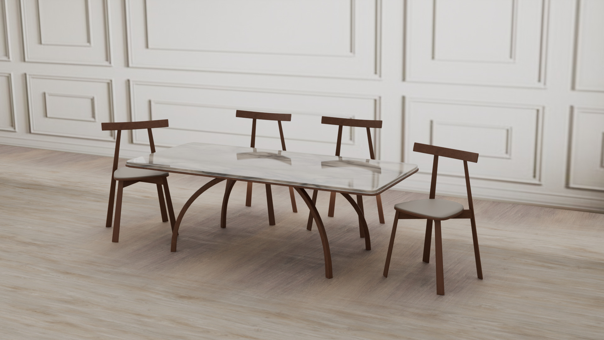 Modern Sintered Marble Stone and Ash Wood Board Table 3D model_5