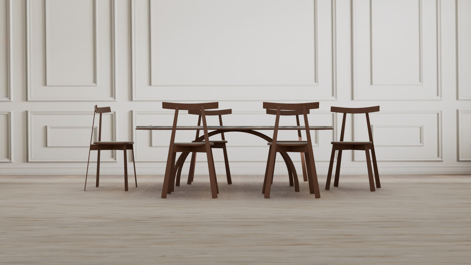 Modern Sintered Marble Stone and Ash Wood Board Table 3D model_3