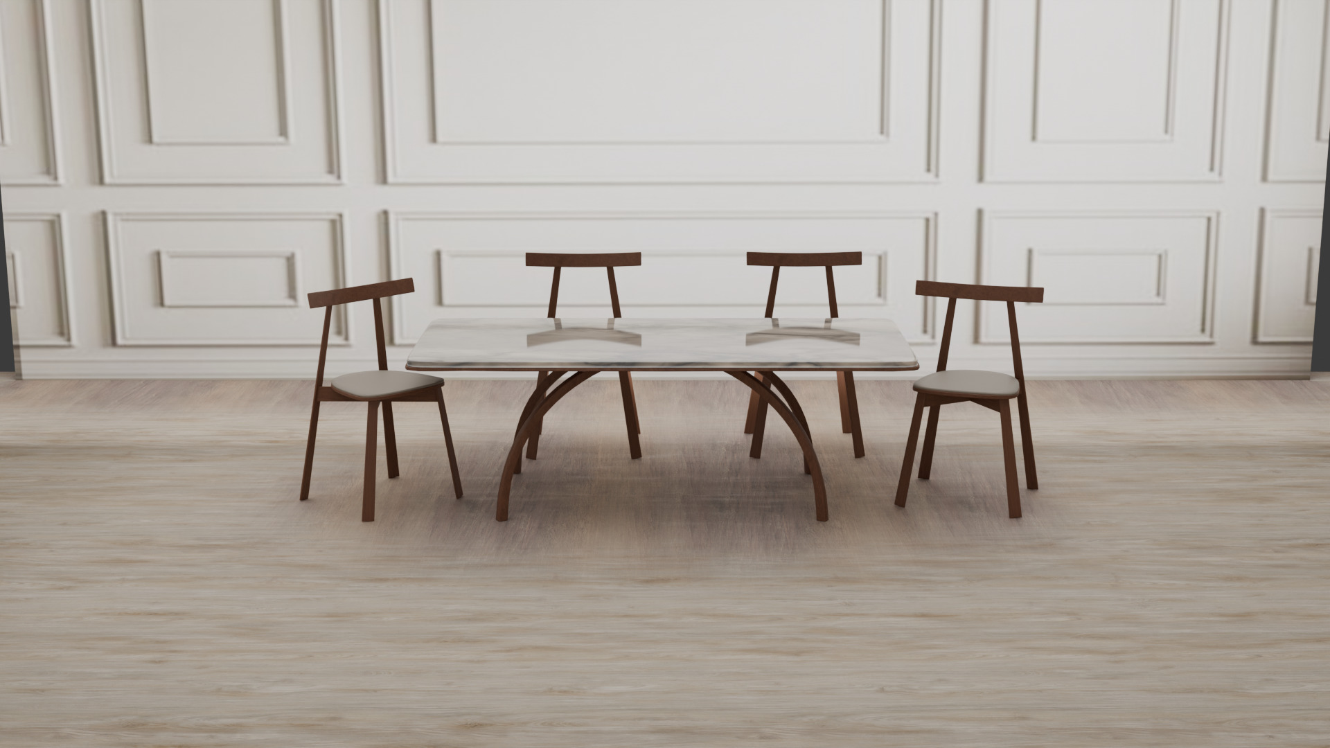 Modern Sintered Marble Stone and Ash Wood Board Table 3D model_1