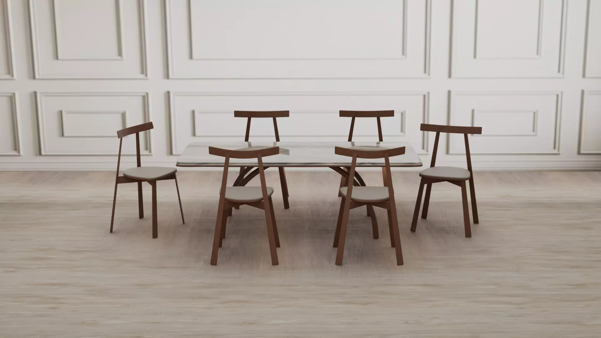 Modern Sintered Marble Stone and Ash Wood Board Table 3D model_0