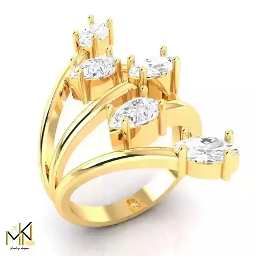  Gold ring adorned with exquisite marquise and pear diamonds