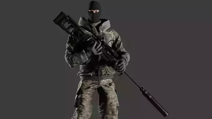 A sniper soldier with a used sv 98 sniper rifle Low-poly 3D model